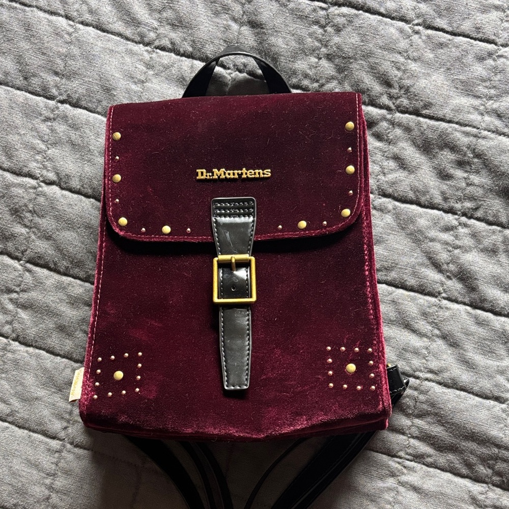 Dr. Martens Wine Velvet Mini Backpack with Gold Hardware